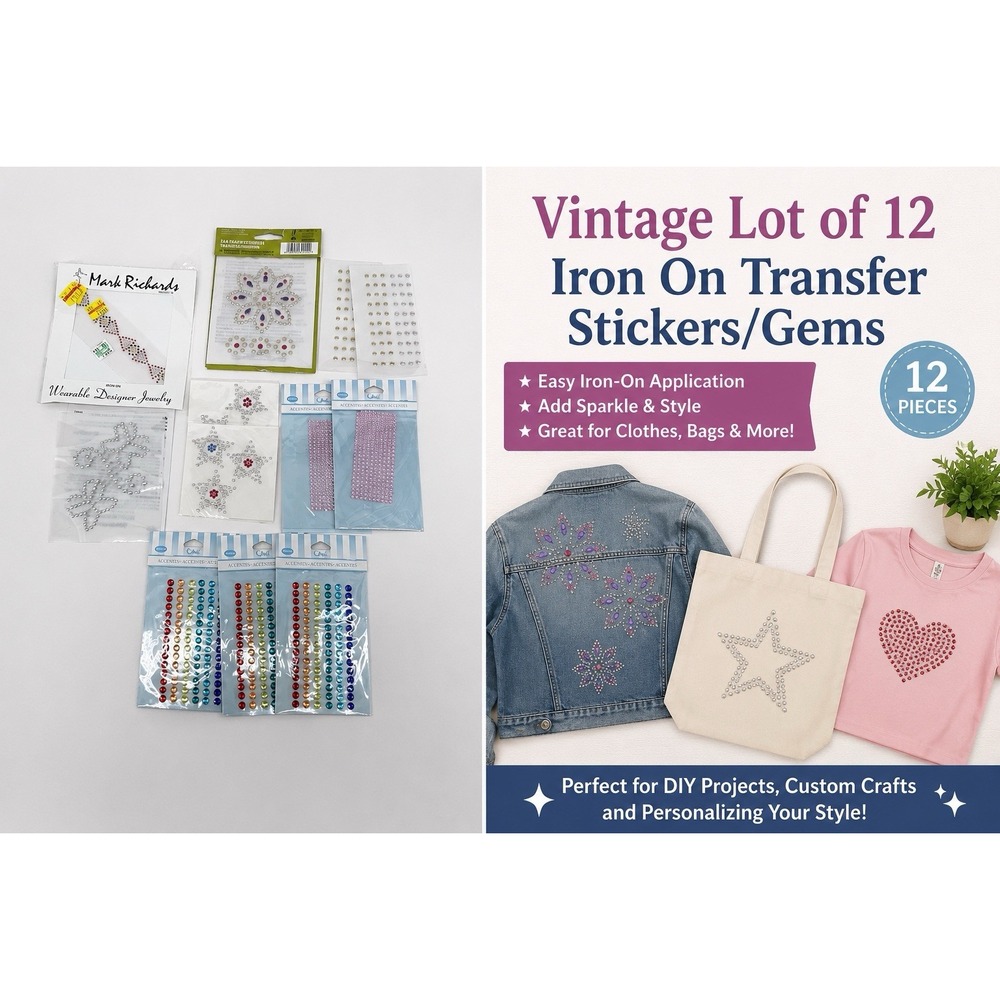 Rhinetone Iron On Transfer Sticker Gem 12 Lot Scrapbook Craft Embelleshment VTG